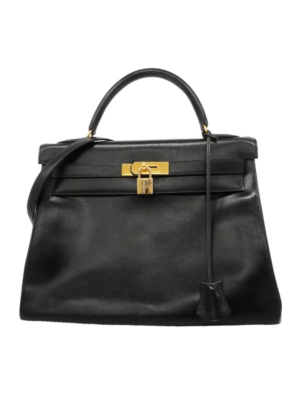 Hermes Handbag Kelly 32 Box Calf Black Gold